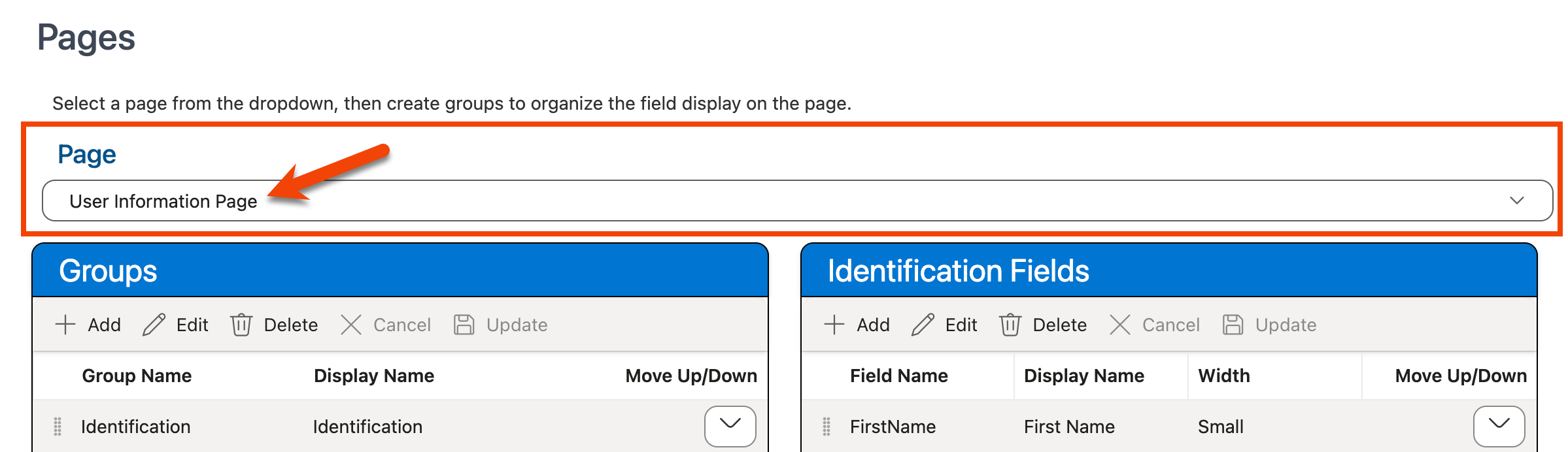 Page dropdown menu